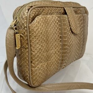 Palizzio Snakeskin Nude Beige Zip Top Shoulder Bag